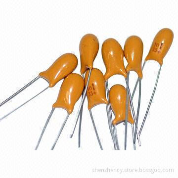 4.7uf 25V DIP Tantalum Capacitor, Resin-coated, Radial-lead, RoHS Directive-compliant